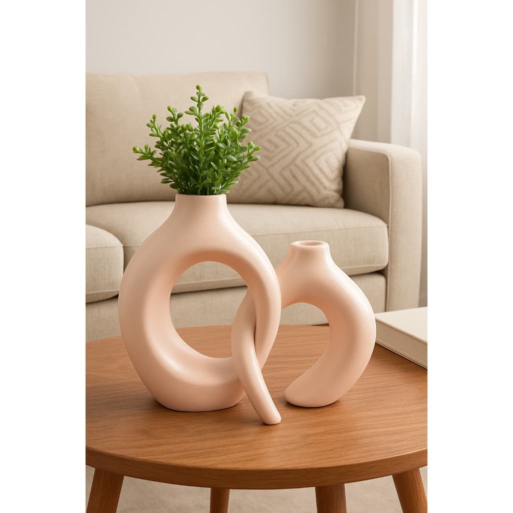 Vaso Decorativo Sala Monaco Moderno em Cerâmica Cor Pêssego