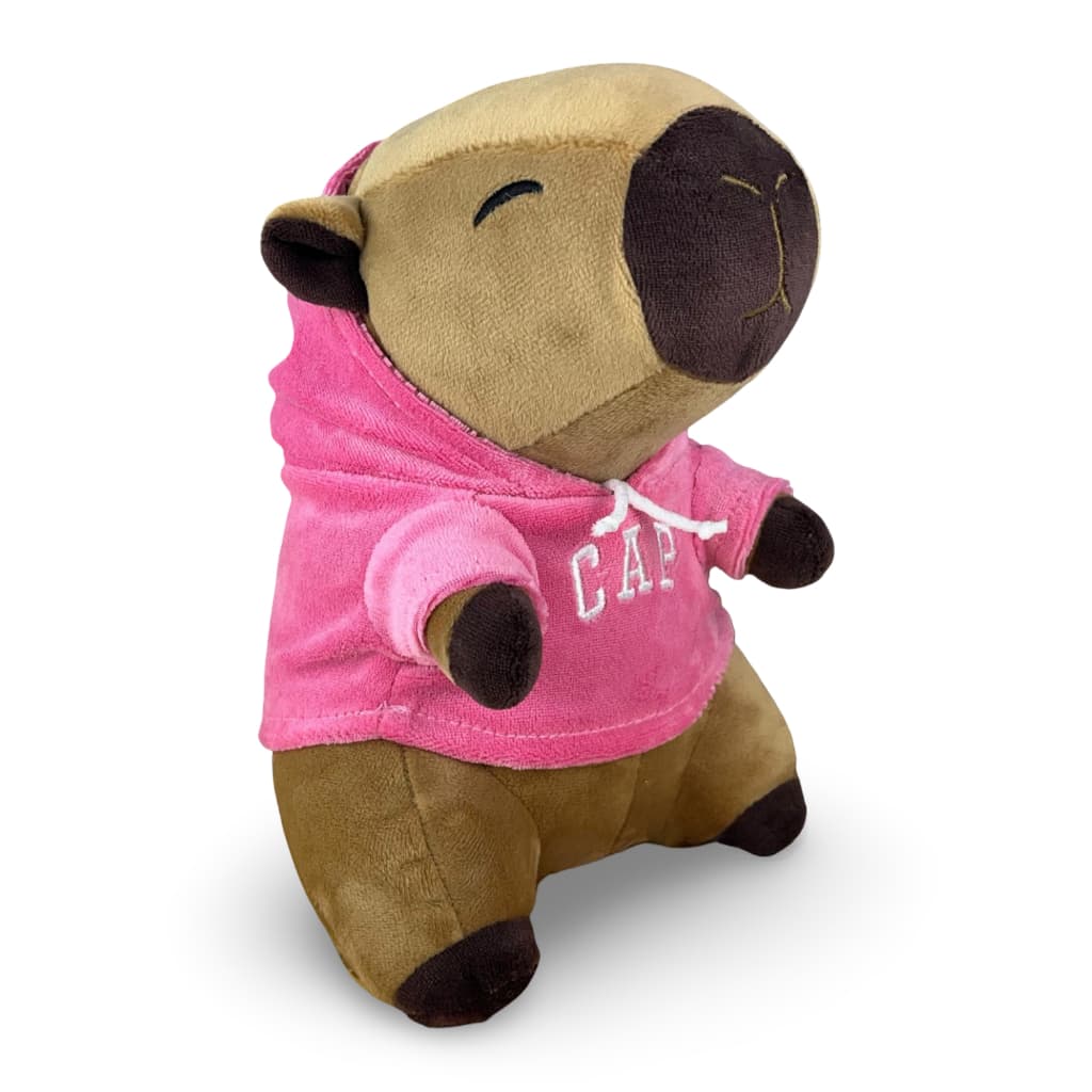 Toybrink Capivara de Pelúcia 20cm Moletom Capuz Rosa Presente Criança