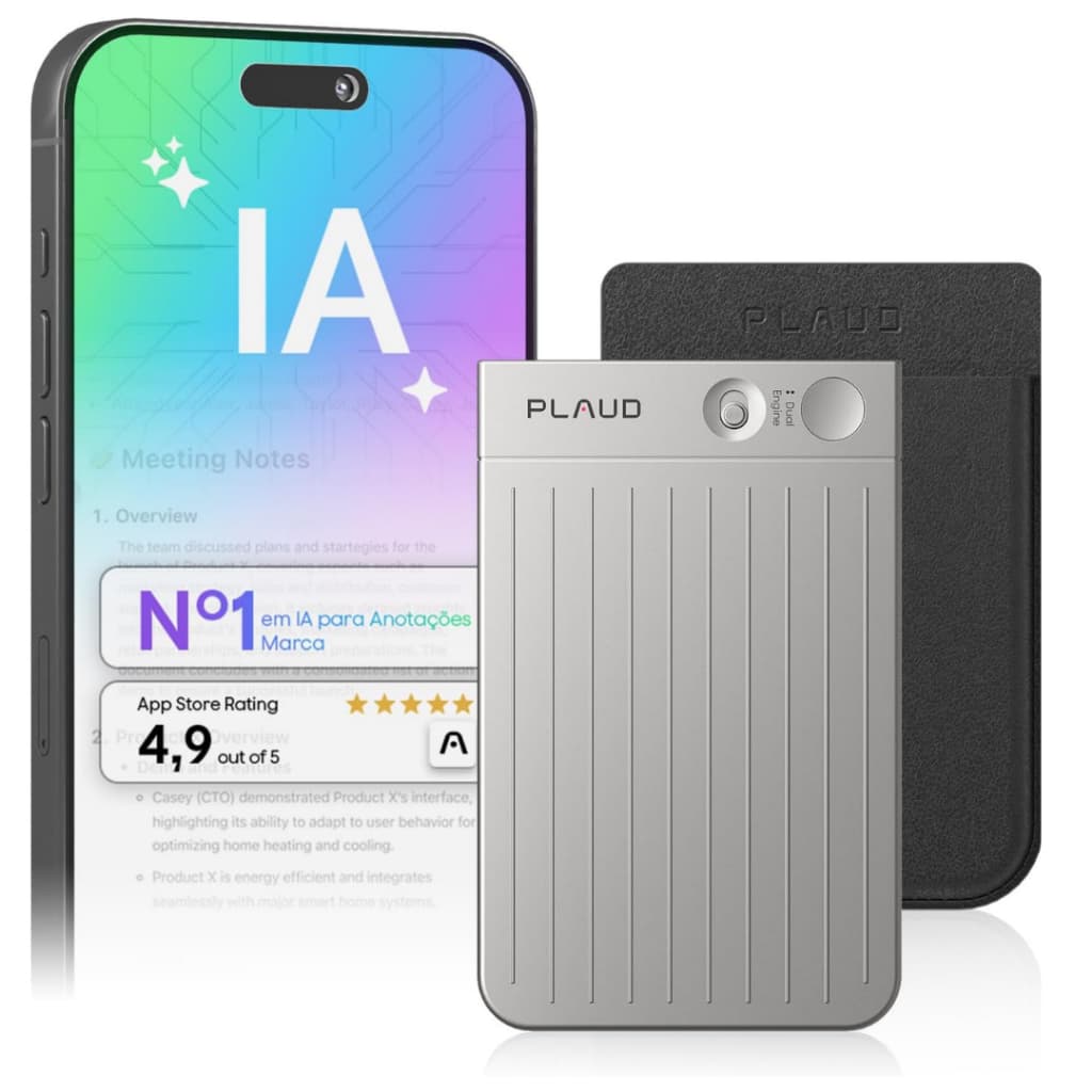 Gravador de Voz ChatGPT Plaud Note com IA 64GB 400mAh Transcrição e Resumo Automático 112 Idiomas