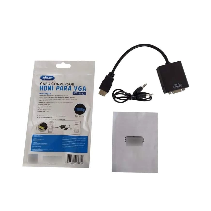 Cabo Conversor Hdmi Vga Com Audio Marca Kp-5032 Knup