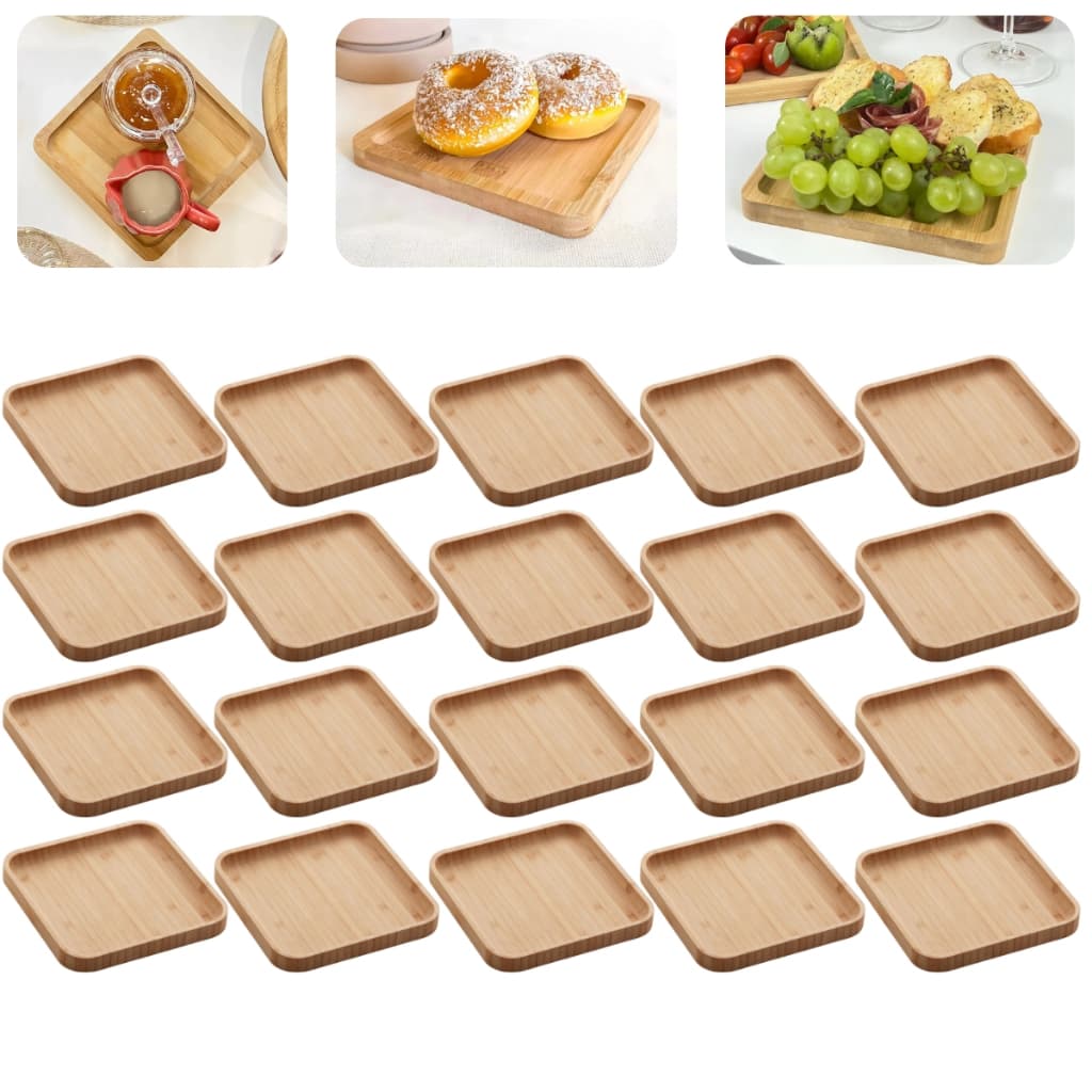 Kit 20 Bandeja Prato De Bambu Petisqueira De Servir Tabua Quadrada Multiuso 17cm Lyor