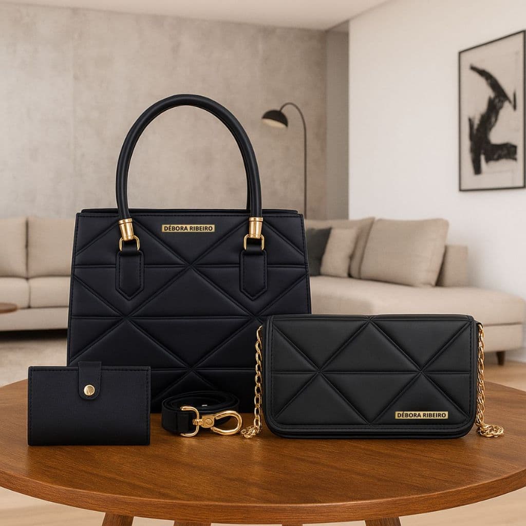 Kit Bolsa Feminina Casual De Ombro Tiracolo + Pequena Compacta Luxuosa Alça Corrente + Carteira