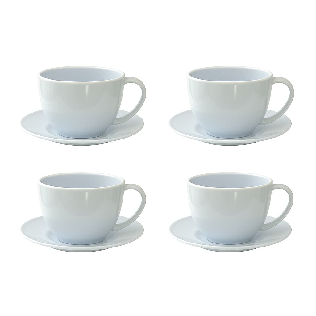 Kit 4 Xícaras Brancas Acrílicas 180ml Com Pires Para Café Chá Cozinha Decoração