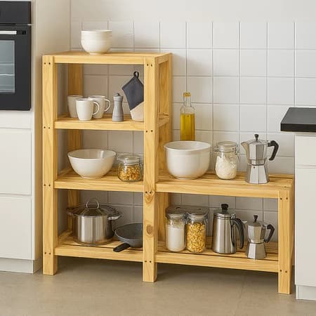 Armário de Pinus Organizador com 4 Prateleiras Bem Reforçadas Ideal Para Cozinha