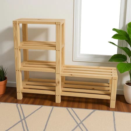 Sapateira 4 Andares Em Madeira Pinus Natural 100x100cm
