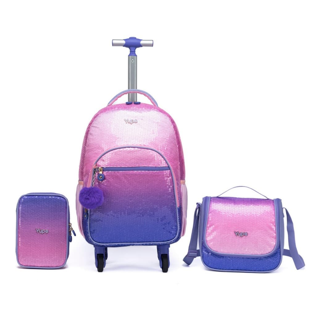 Kit Mochila Lancheira Estojo Yupe Juvenil Escolar Rodinha Passeio