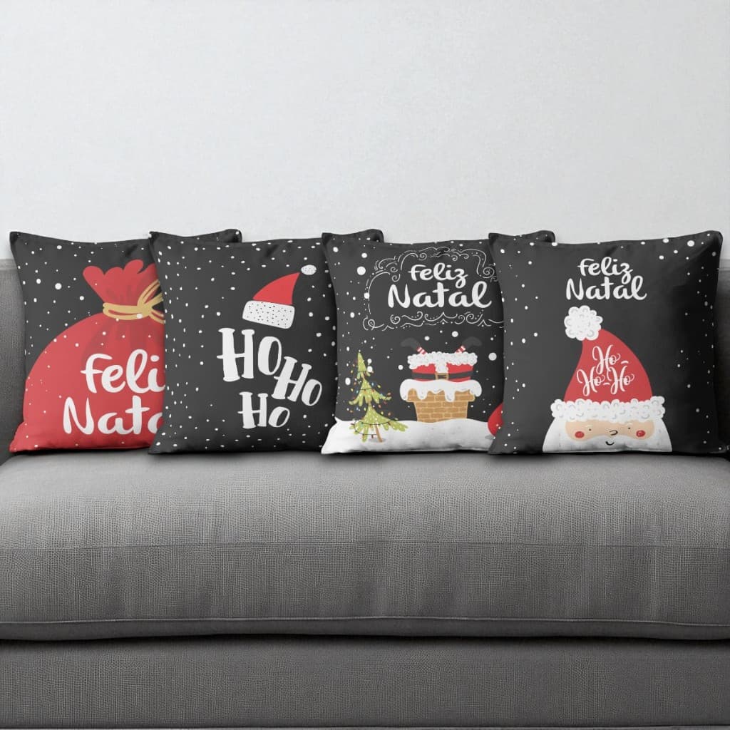 4 Almofadas De Natal Modernas 45cm X 45cm em Veludo com Zíper Decorativas para Sala