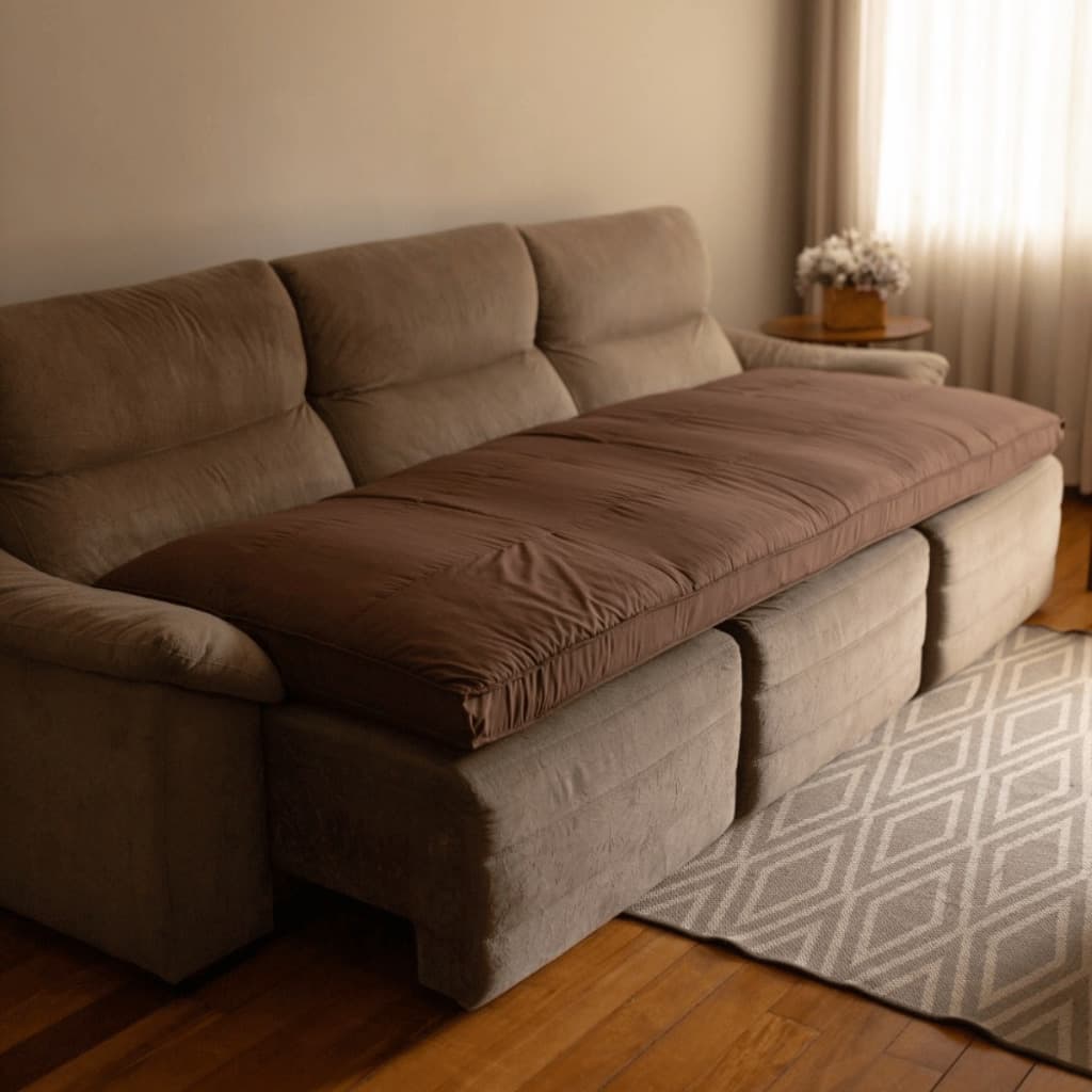 Pillow Top Sofá Retrátil e Reclinável Confort Flat Dupla Face 240x110x10cm Lavável em Máquina