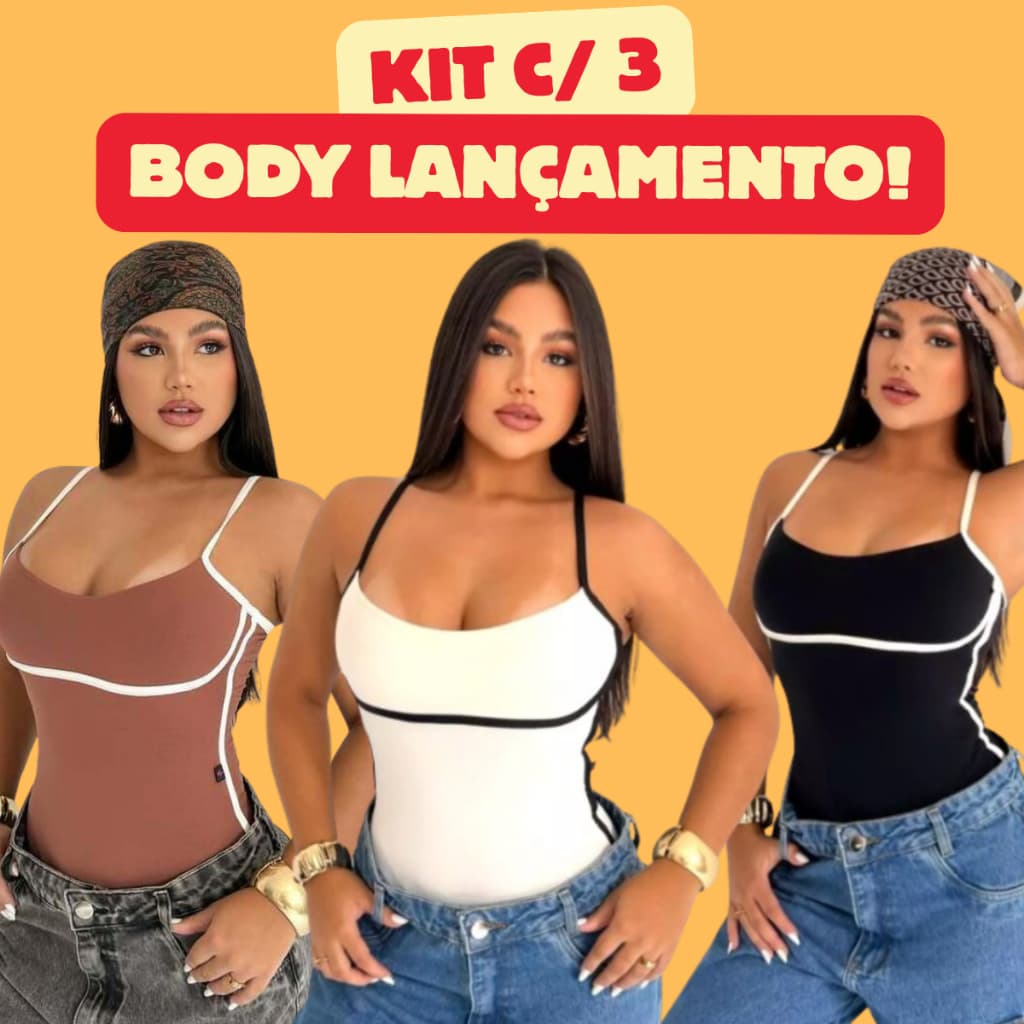 Kit 2 e 3 Body Feminino Bicolor Alcinha Tamanho Único (Veste 36–42)