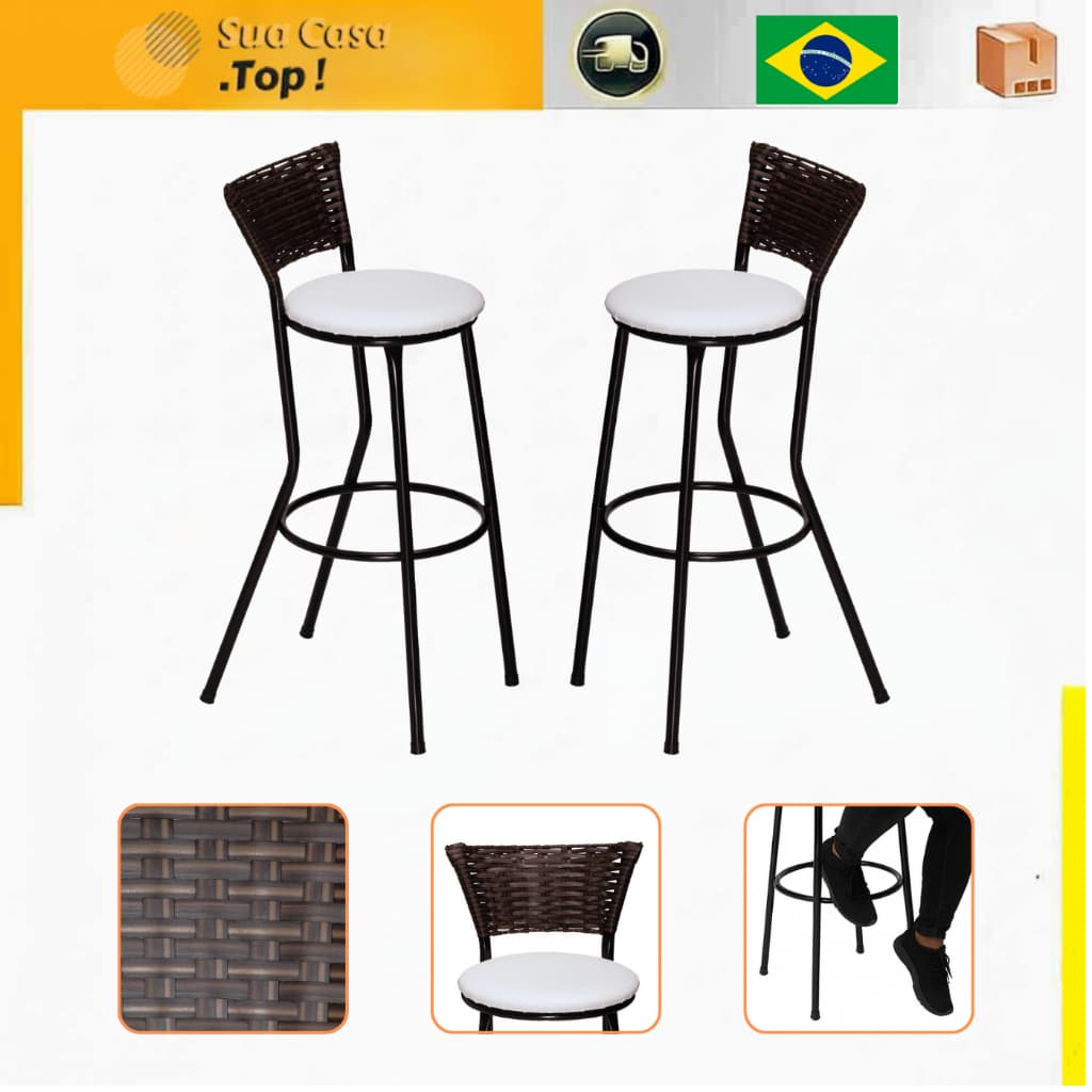 Kit 2 Banquetas Altas Flex Junco Chocolate Bar Bistro Area Fibra Sintetica