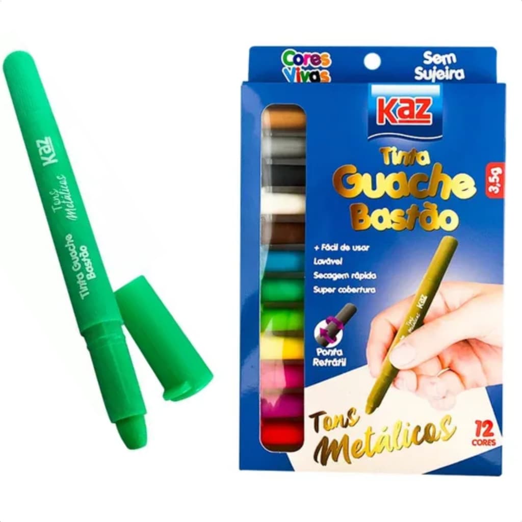 Tinta Guache Bastão Caneta 12 Cores Tons Metálicos Sem Sujeira Kit