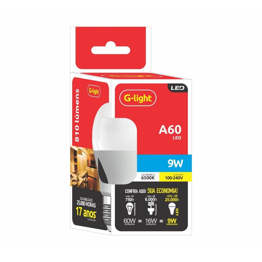 Lâmpada Led Bulbo A60 G-light 9W 6500K luz branca E27 Bivolt pera casa econômica
