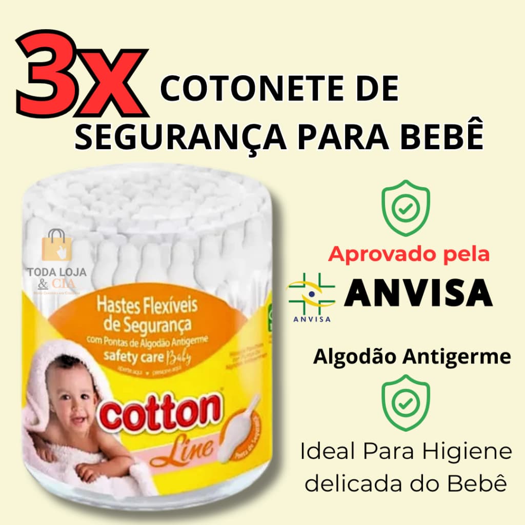 Cotonete Haste Flexivel Bebê Kit 135 Unidades 3 Potes