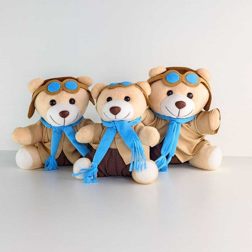 Trio De Urso Aviador Azul Bebê Urso Infantil Para Nicho Decorações E Presentes