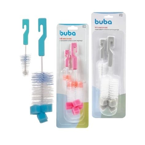 Kit Escovas Para Mamadeira E Bico Com Esponja Rosa Buba