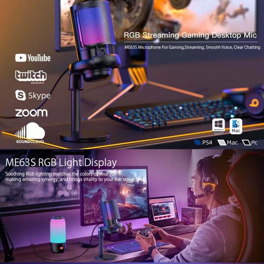 Condensador USB RGB Microfone PC Botão Mudo Para Jogos De Computador Laptop/PS4/5 Streaming Podcast Studio Gravação