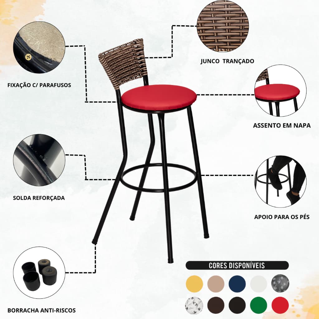 Banqueta Americana Alta Flex Junco Cappucino Bar Bistro de Junco Fibra Sintetica