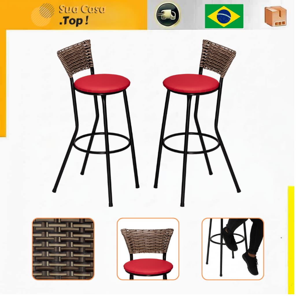 Kit 2 Banqueta Americana Alta Flex Junco Cappuccino Bar Bistro Fibra Sintetica