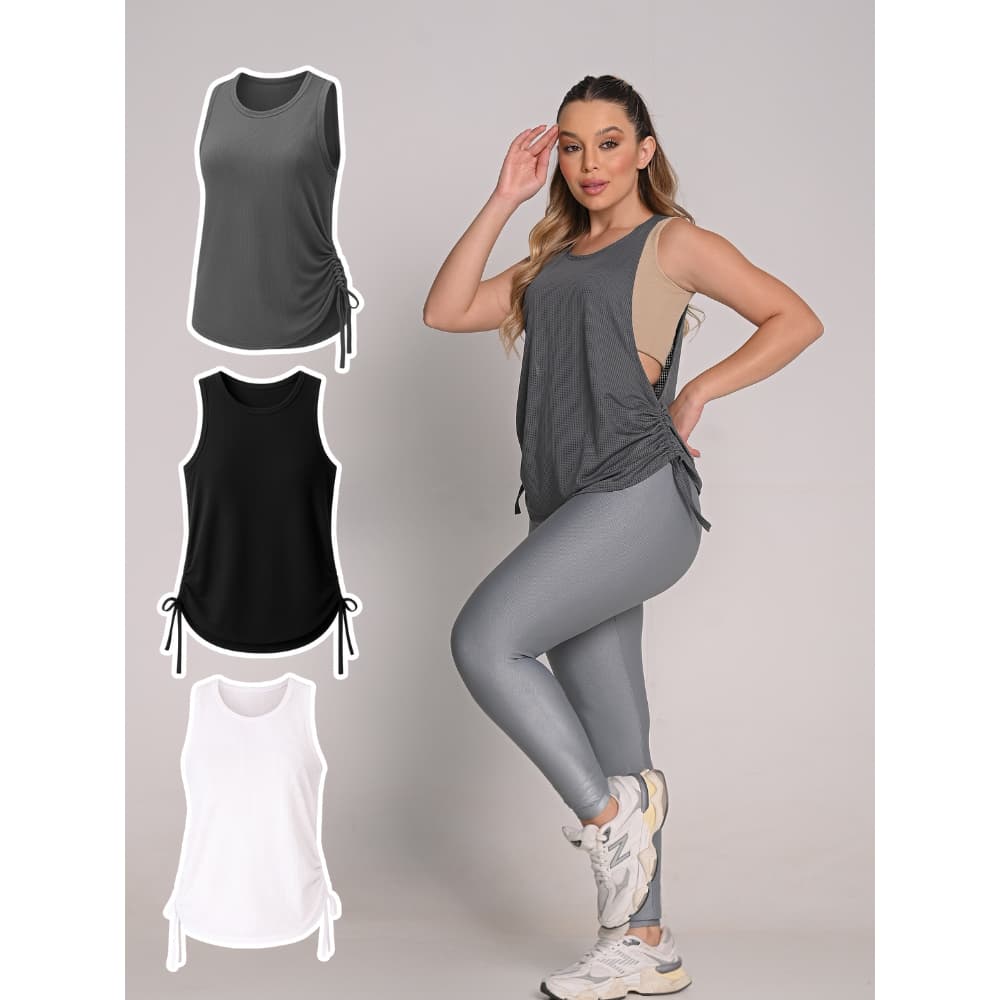 Regata Dry Fit Feminina Blusa Básica Estilosa Fitness Treino Academia Tapa Bumbum Amarração na Lateral