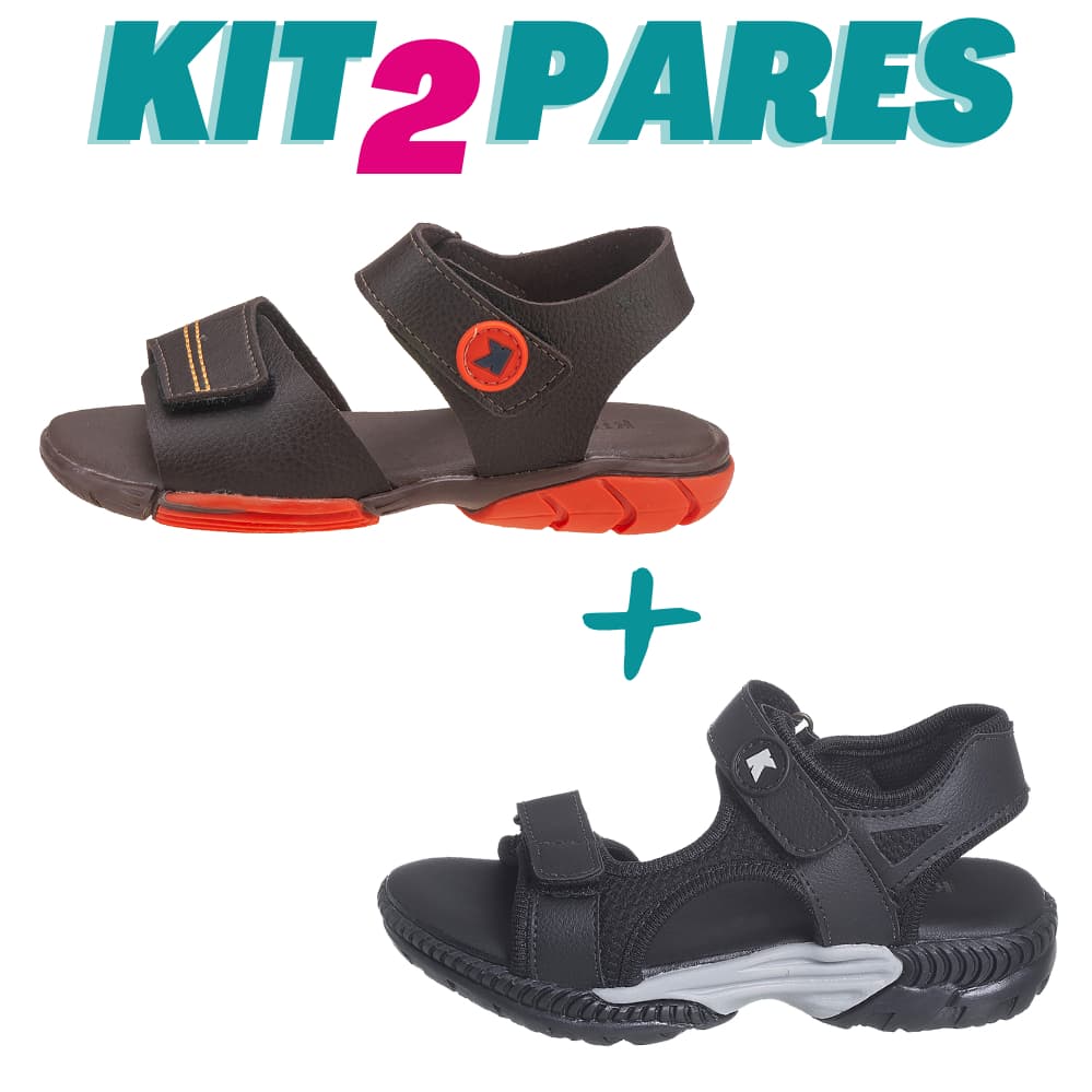 KIT 2 PARES Sandália Papete Infantil Menino Preta com Cinza e Papete Marrom Promoção