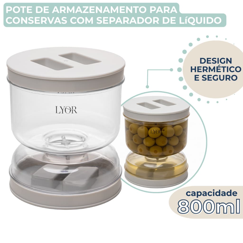 Pote de Armazenamento Hermético para Conservas com Separador de Líquido 800ml
