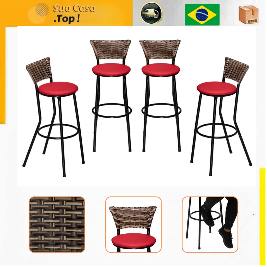 Kit 4 Banqueta Americana Alta Flex Junco Cappuccino Bar Bistro Fibra Sintetica