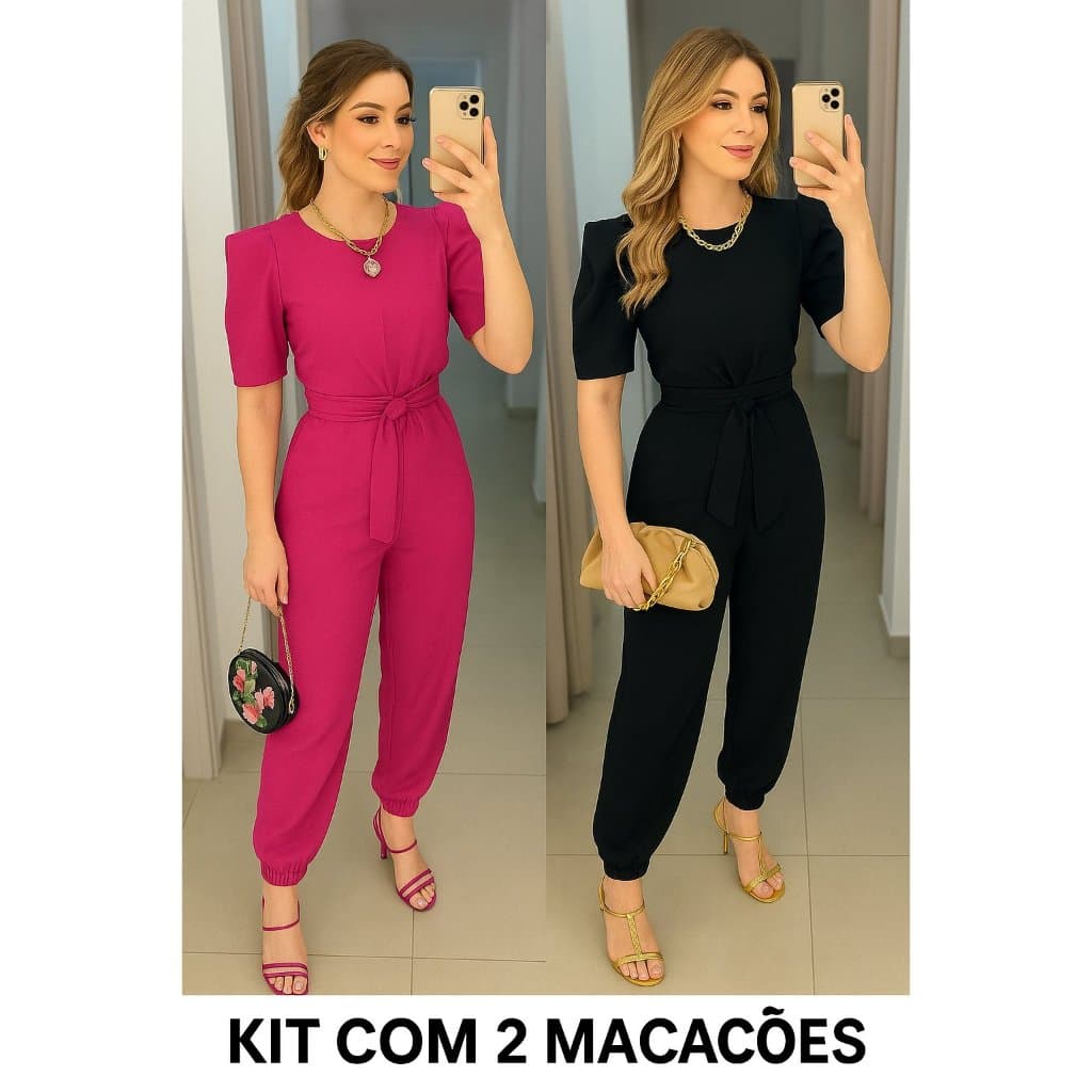 Kit 2 Macacão Feminino Longo Manga Princesa Elegante Confortável