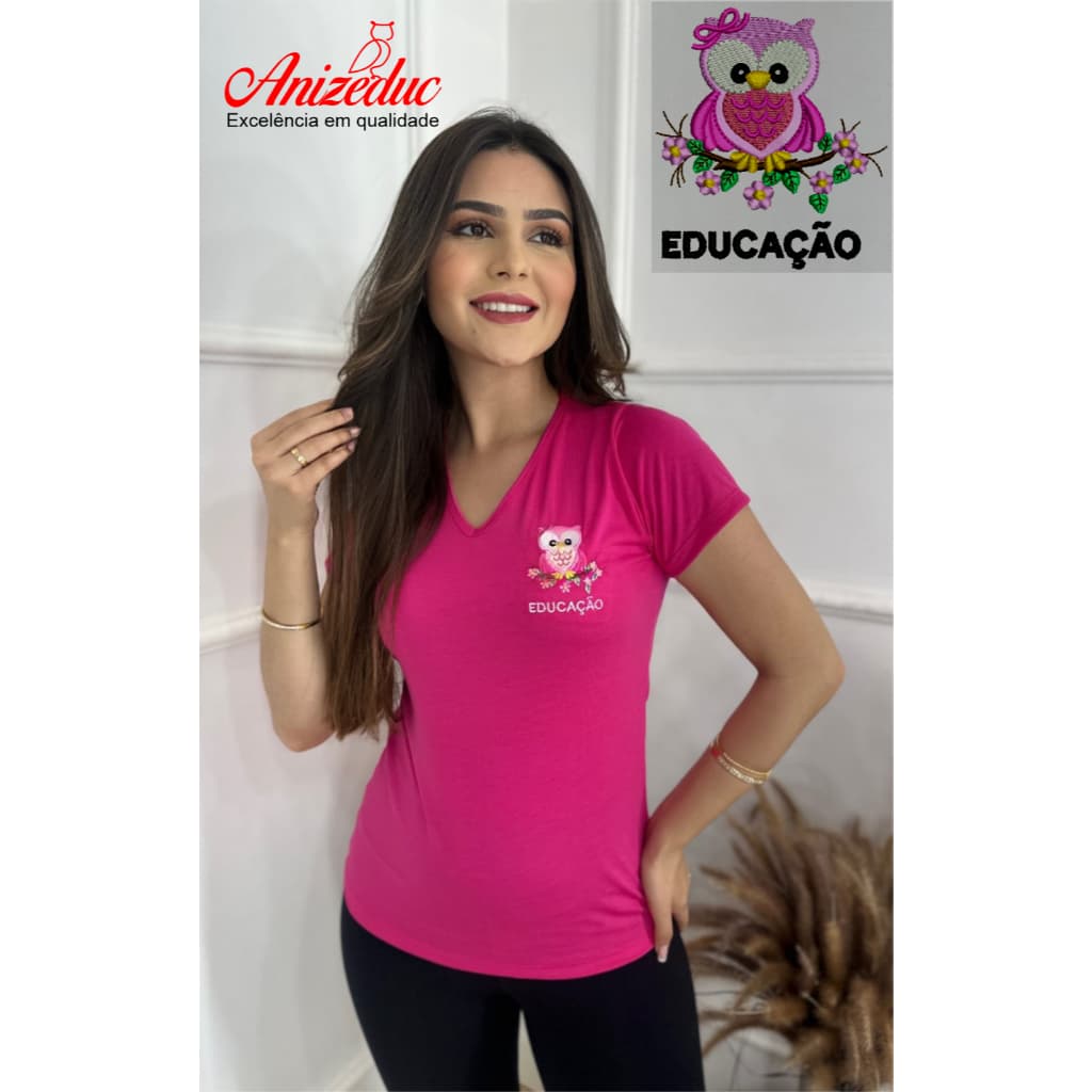 Camiseta  Blusa Feminina Educação Bordado Coruja