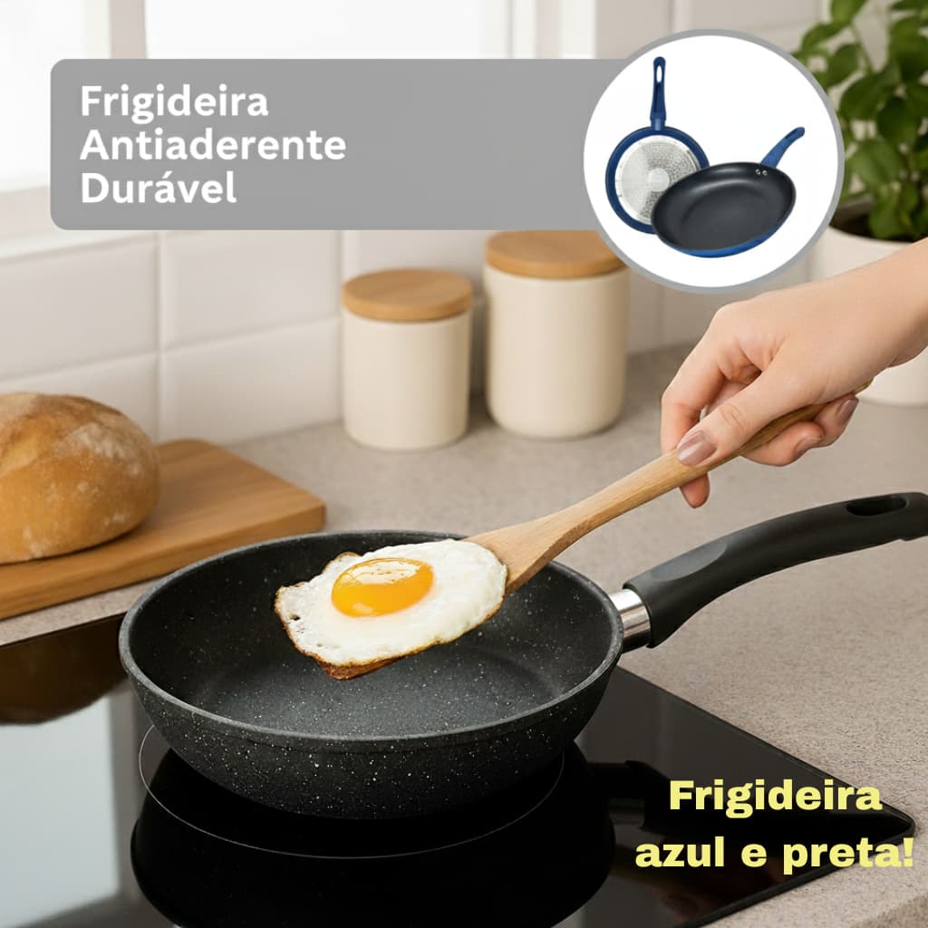 Frigideira Antiaderente de Cerâmica e Indução Fundo Triplo, Cabo Ergonômico Não Gruda 20CM