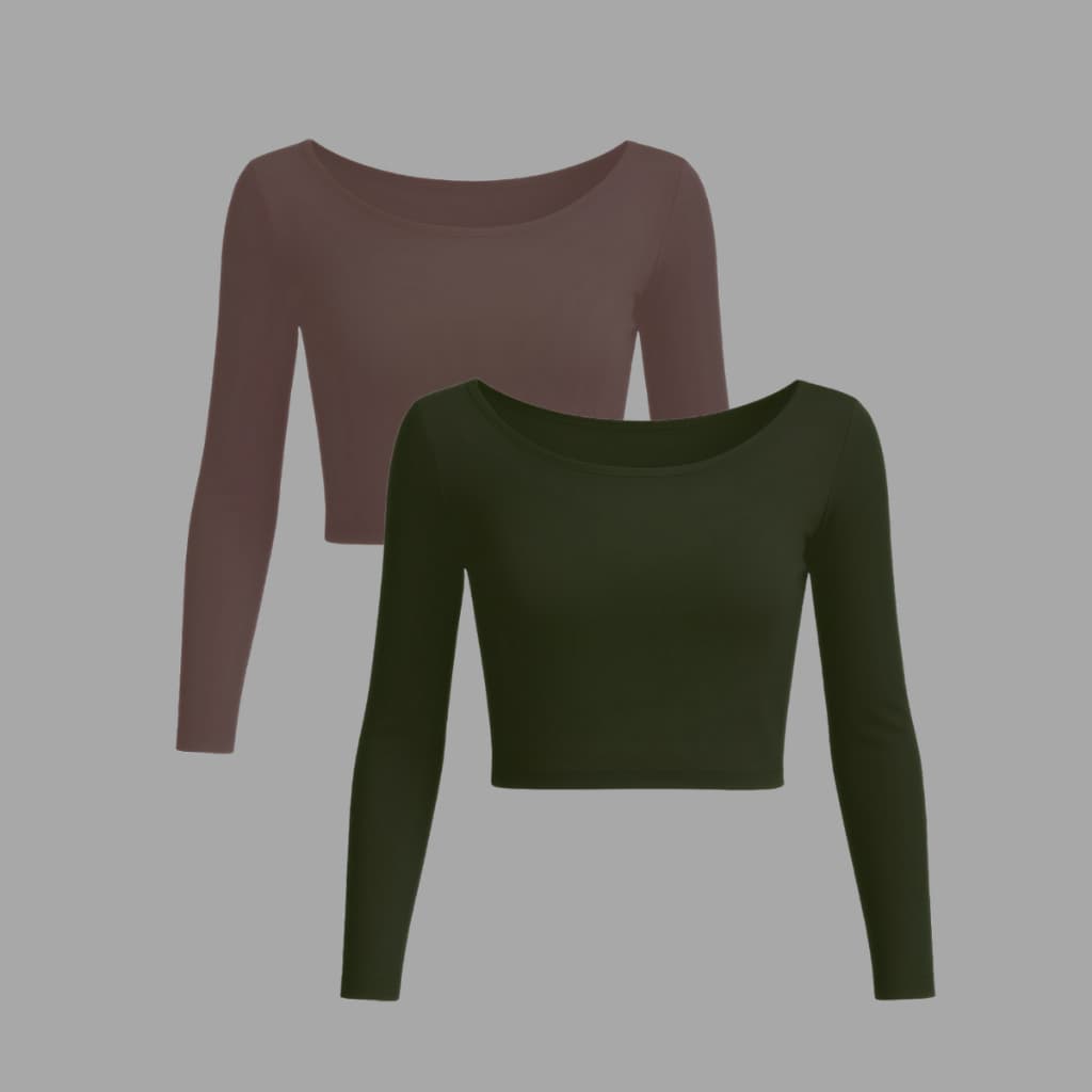 kit 2 blusa cropped manga longa suplex premiun com forro outono inverno