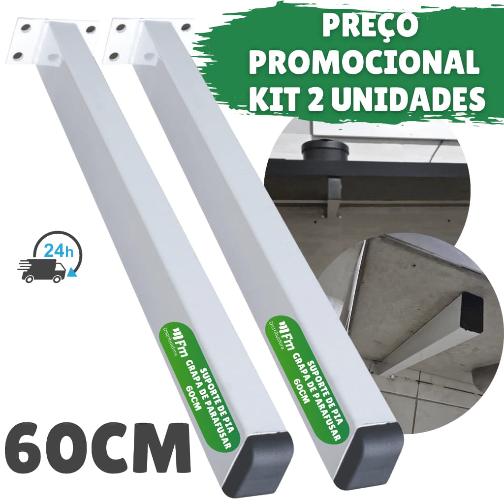 Kit 2 Grapa Suporte De Pia De Parafusar 60cm Com Pintura Eletrostática Para Bancada Tanque