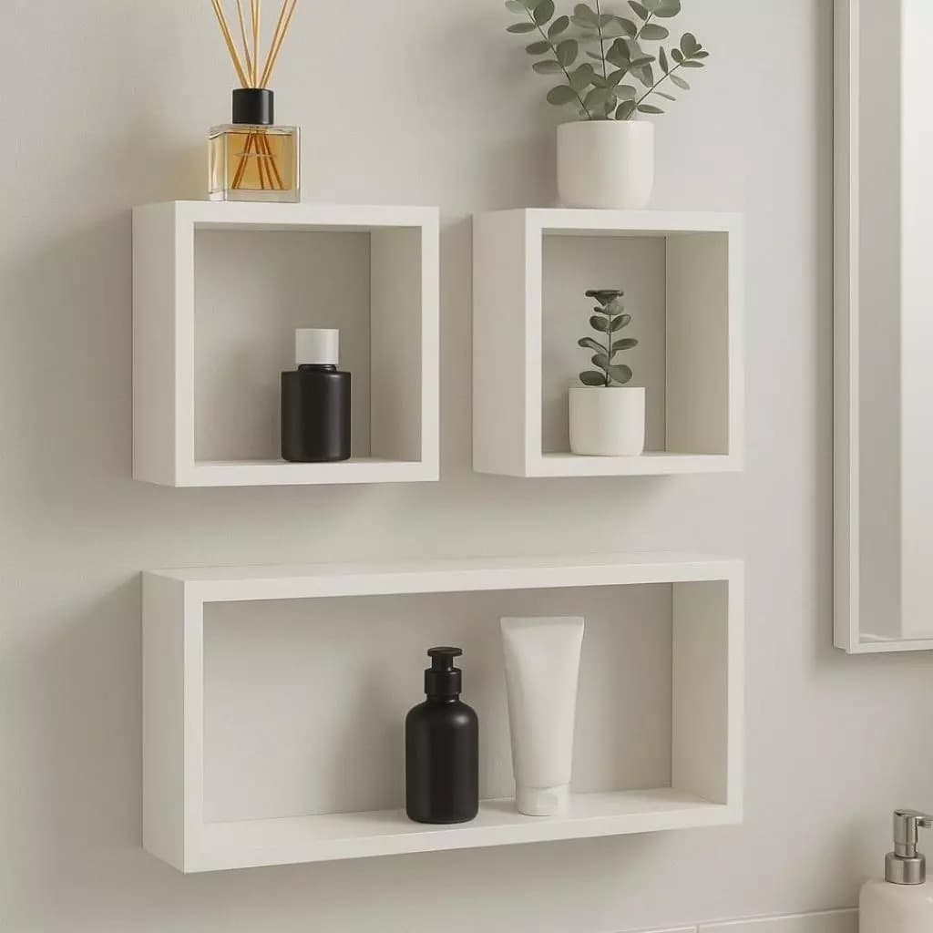 Kit 3 Nicho 50x25 Branco/Preto Decoração Sala Banheiro Quarto Cozinha Moderno Resistente Promoção
