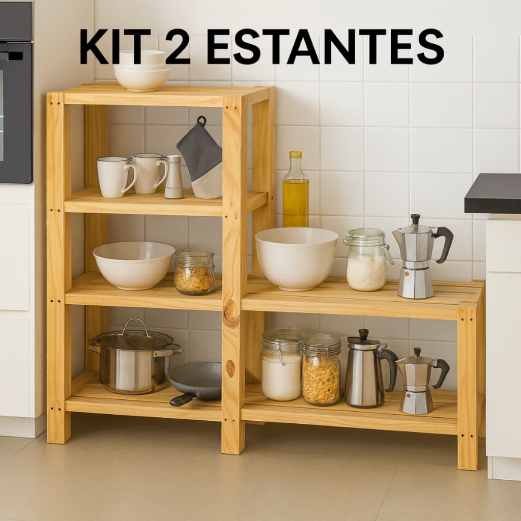 Kit 2 Armário de Pinus Organizador com 4 Prateleiras Bem Reforçadas Ideal Para Cozinha