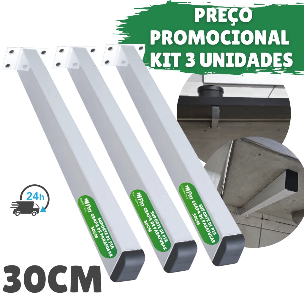 Kit 3 Grapa Suporte De Pia De Parafusar 30cm Mão Francesa Para Mesa Bancada Tanque