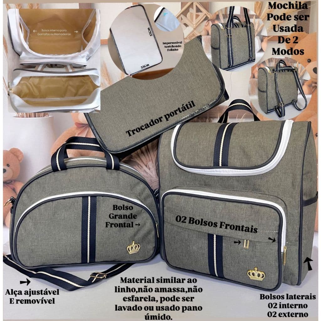 Kit Essencial Intense Faixa Azul Bolsas Maternidade com trocador portátil