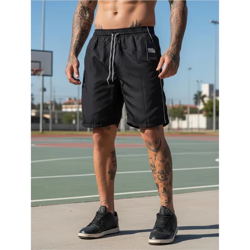 Short Tactel Masculino Liso Bolso Cordão Elastico Envio 24h