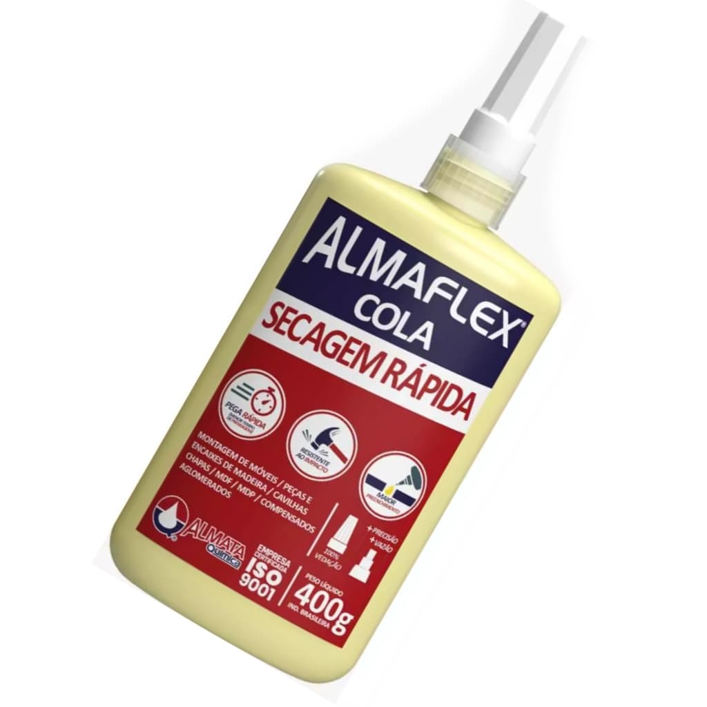 COLA MADEIRA ALMAFLEX 400G PVA 601 AMARELA SECAGEM RÁPIDA MADEIRA LAMINADOS MDF PAPEL PAPELÃO 400G