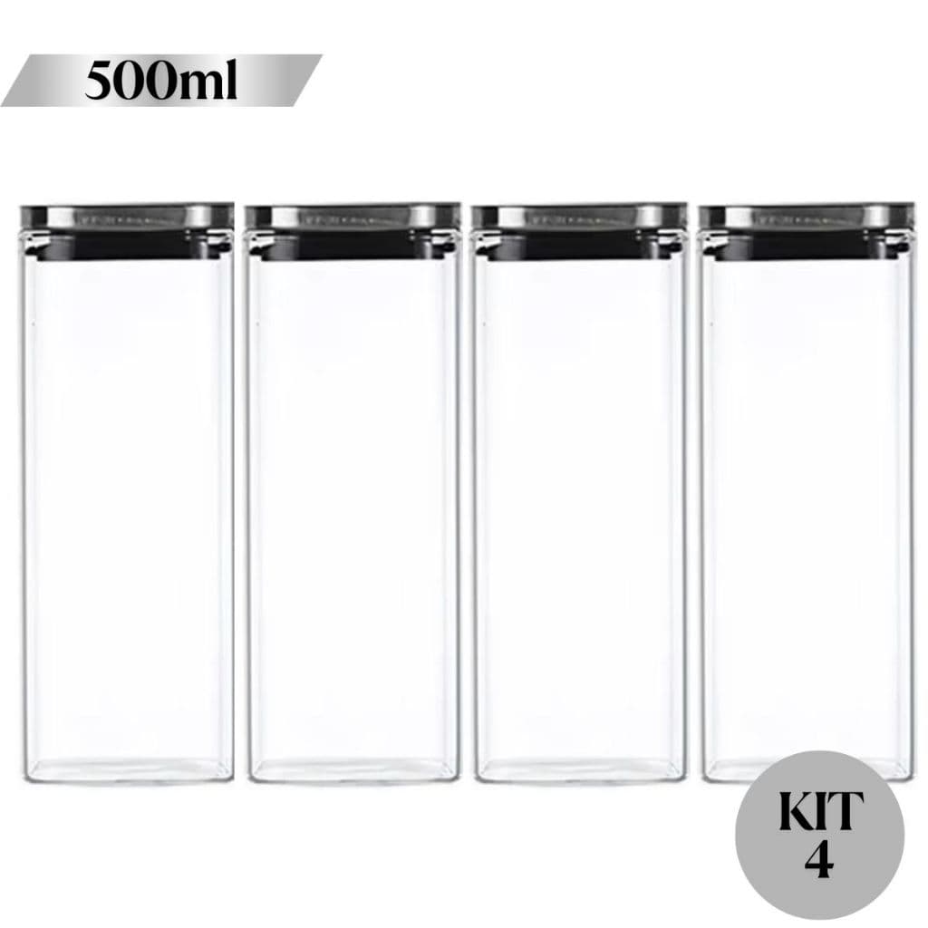 Potes hermeticos com Tampa Inox 500ml Vidro .kits com 2 /4 /6 Cozinha Organização