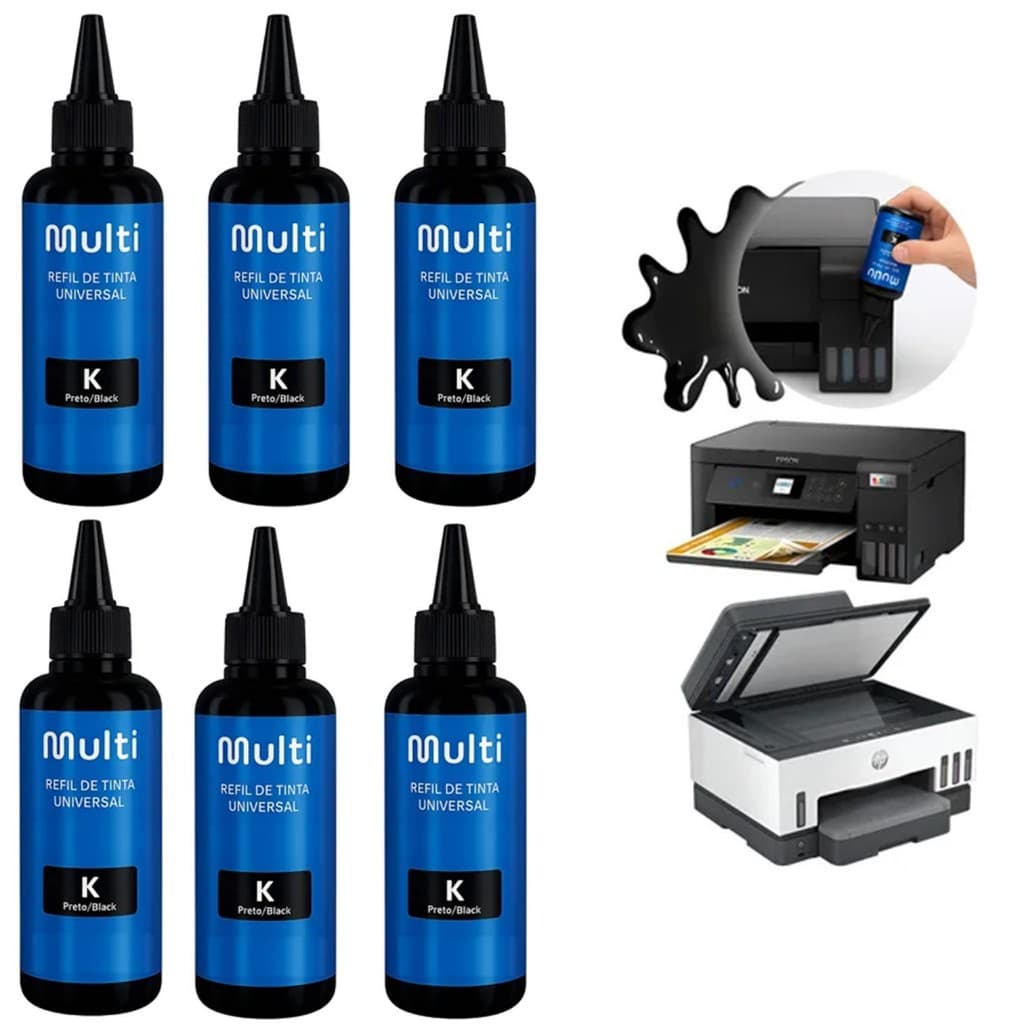 Refil Para Impressora Epson T544 Hp Gt53 600ml Kit 6