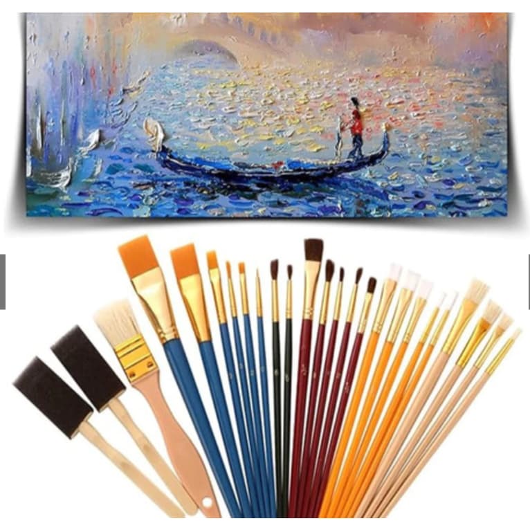 Conjunto 25 Pincéis Profissionais para Artesanato Pintura Óleo Acrílico e Uso Facial