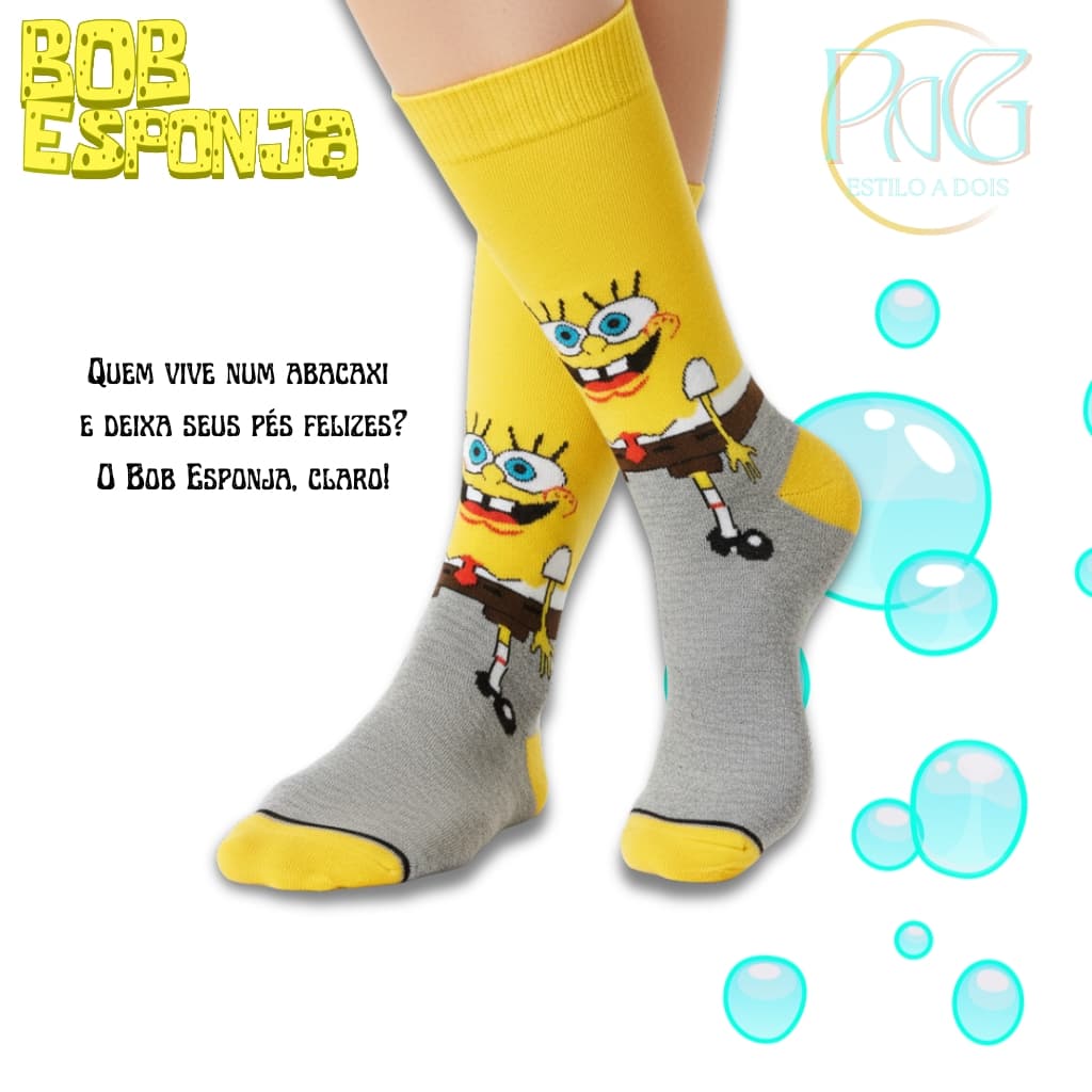 Meia De Algodão Bob Esponja Unissex Colorida Divertida Personalizada Adulto Infantil Unissex Presente Geek Cano Alto