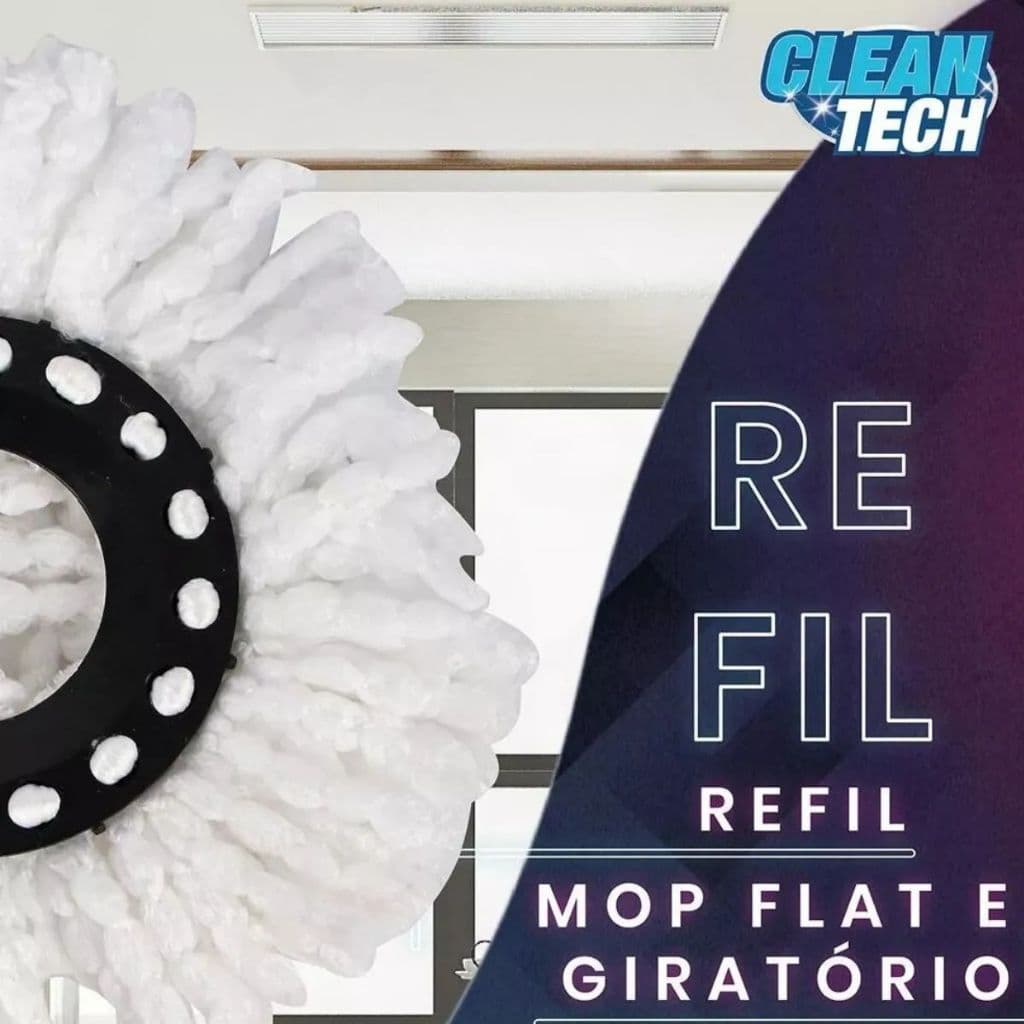 Kit C/ 3 Refis Mop Giratório 13L Microfibra Alta Absorção Limpeza Fácil Prática e Reutilizável