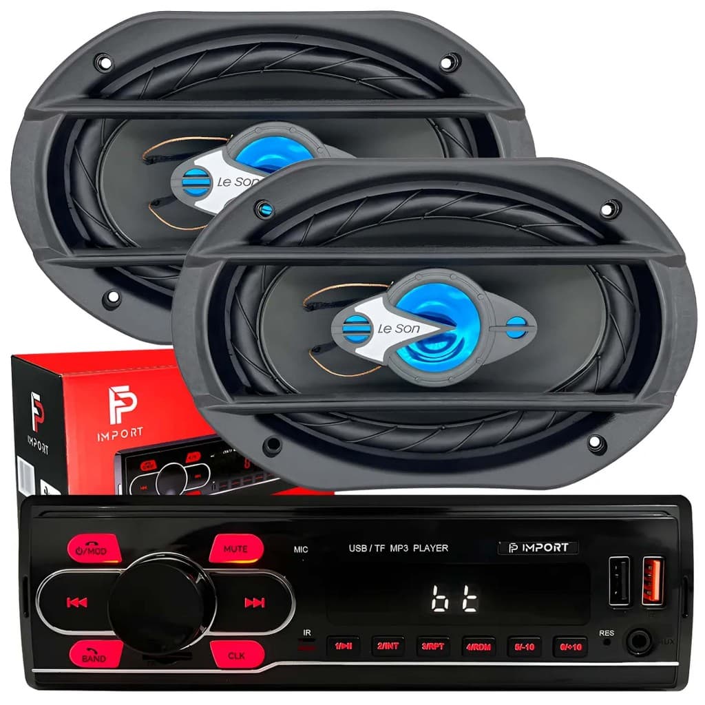 Kit Alto-falante Leson 6x9 200w Potente + rádio Mp3 Bluetooth som automotivo som de carro