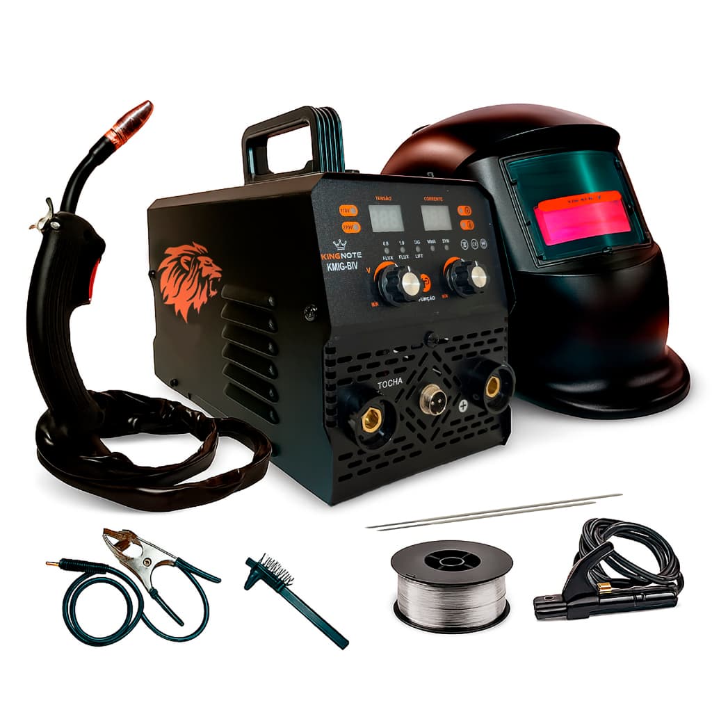 Máquina De Solda Inversora Mig 140 Bivolt Sem Gás 3 Em 1 Tig Lift King Note C Máscara Solda C/ Arame