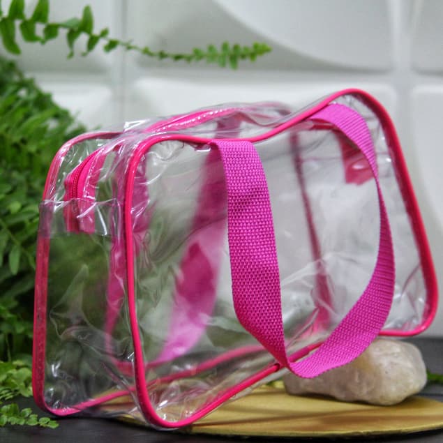 Necessaire Transparente Organizadora Grande Com alça| Linda Rosa ,Envio em 24h Modelo Grande