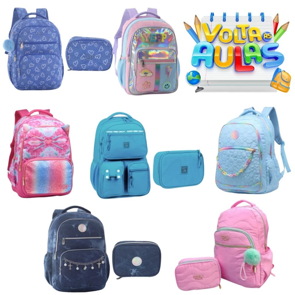 Mochila Escolar De Costa Juvenil Menina 18"Yepp Ou Kit Mochila + Estojo Box