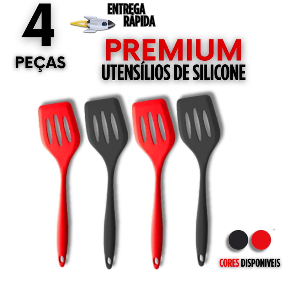 Kit Espátula Vazada de Silicone Multiuso Ovo Casa Cozinha Não Risca Panela Premium Variáveis 230º