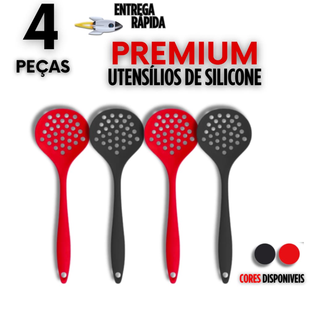 Kit Escumadeira de Silicone Frituras Arroz Multiuso Premium Qualidade Excelente Cozinha Culinaria