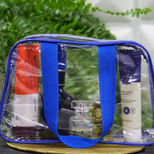 Necessaire Transparente Organizadora Grande Com alça| Linda Azul , Modelo Grande
