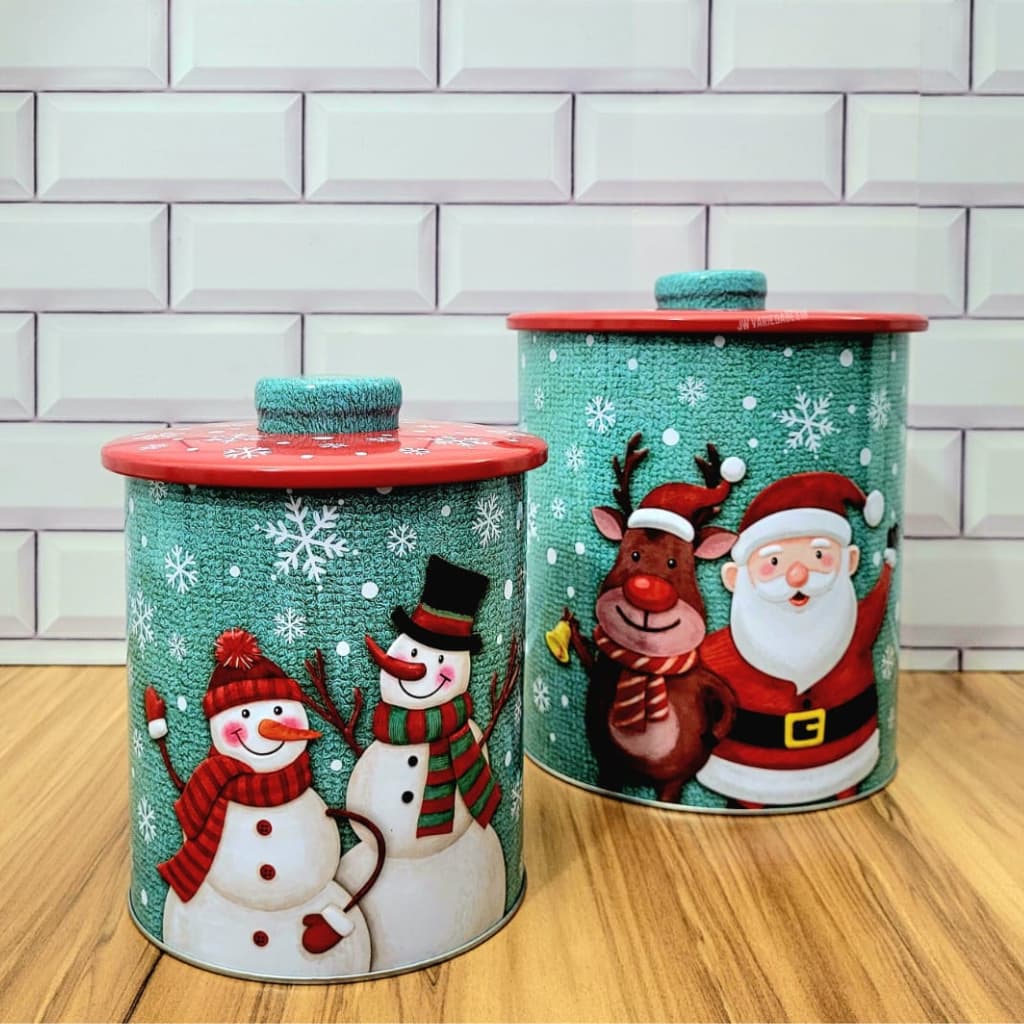 Lata Mantimento Natal Decoração Papai Noel Boneco De Neve